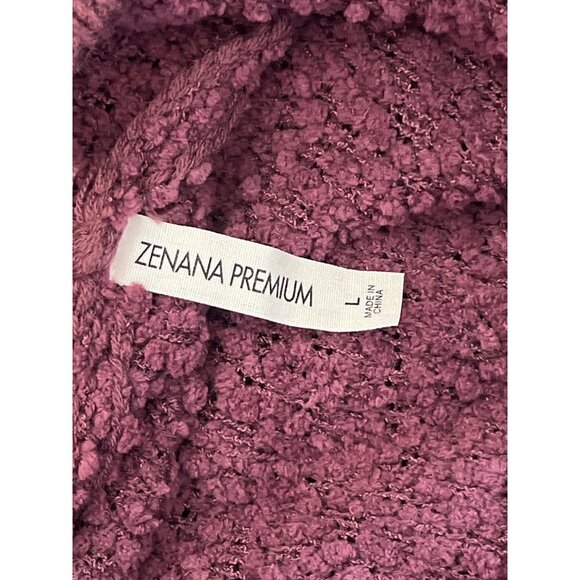 Zenana Premium Womens Hooded Popcorn Knit Sweater Large Plum Purple Polyester & - Picture 3 of 8